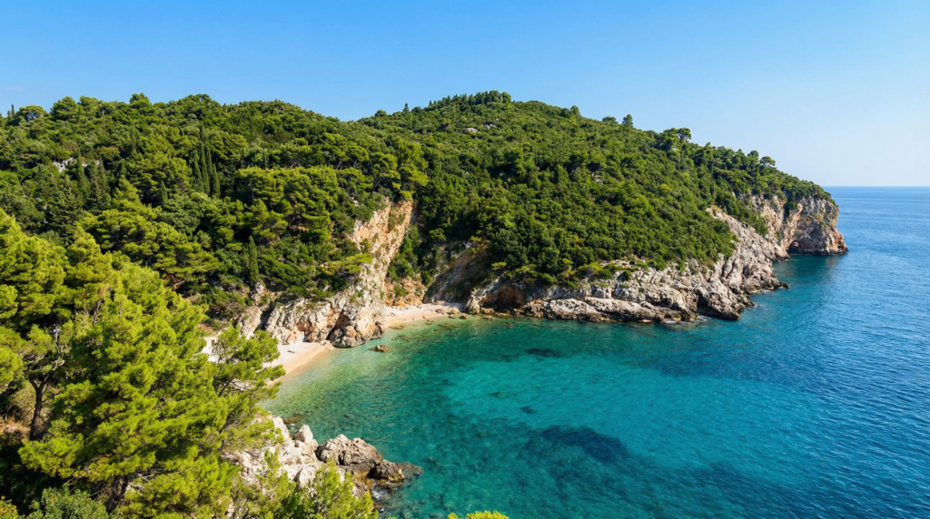 Lokrum Island across from Dubrovnik Old Town, a popular swimming and nature escape in the Adriatic Sea.