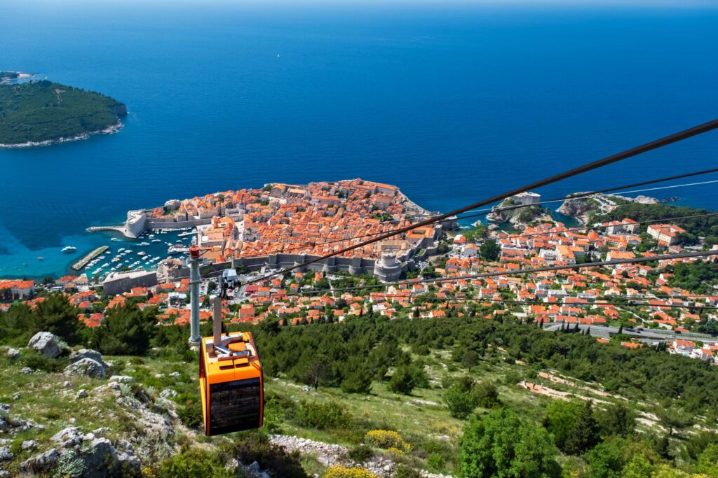 Dubrovnik cable car above Old Town with panoramic view from Mount Srđ