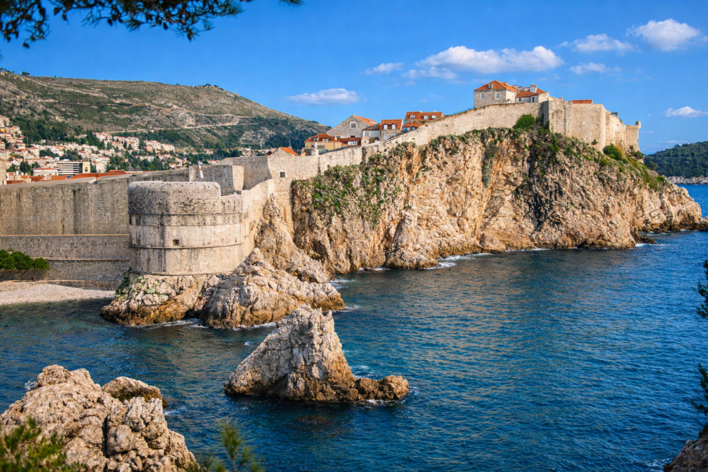 Dubrovnik City Walls and Fort Bokar overlooking the Adriatic Sea