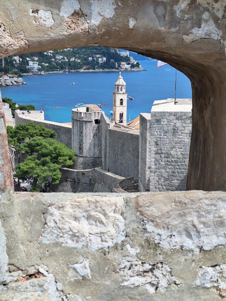 Walking path on Dubrovnik City Walls with Adriatic Sea view