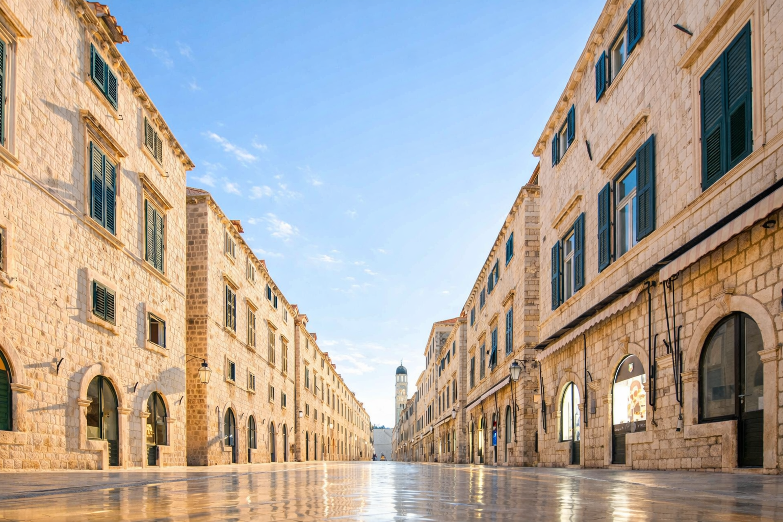 Dubrovnik Old Town Stradun street in the morning sunlight – popular starting point for Dubrovnik walking tours