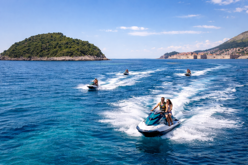 Jet ski tour near Dubrovnik Old Town and Lokrum Island in the Adriatic Sea