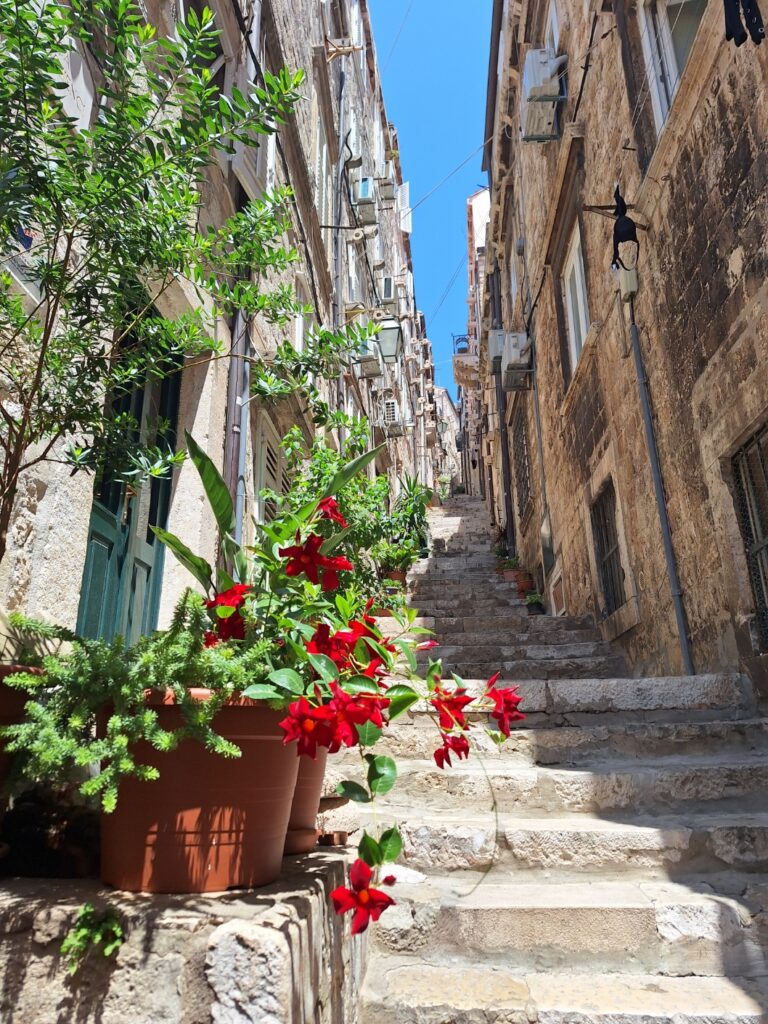 Quiet stone staircase street in Dubrovnik Old Town