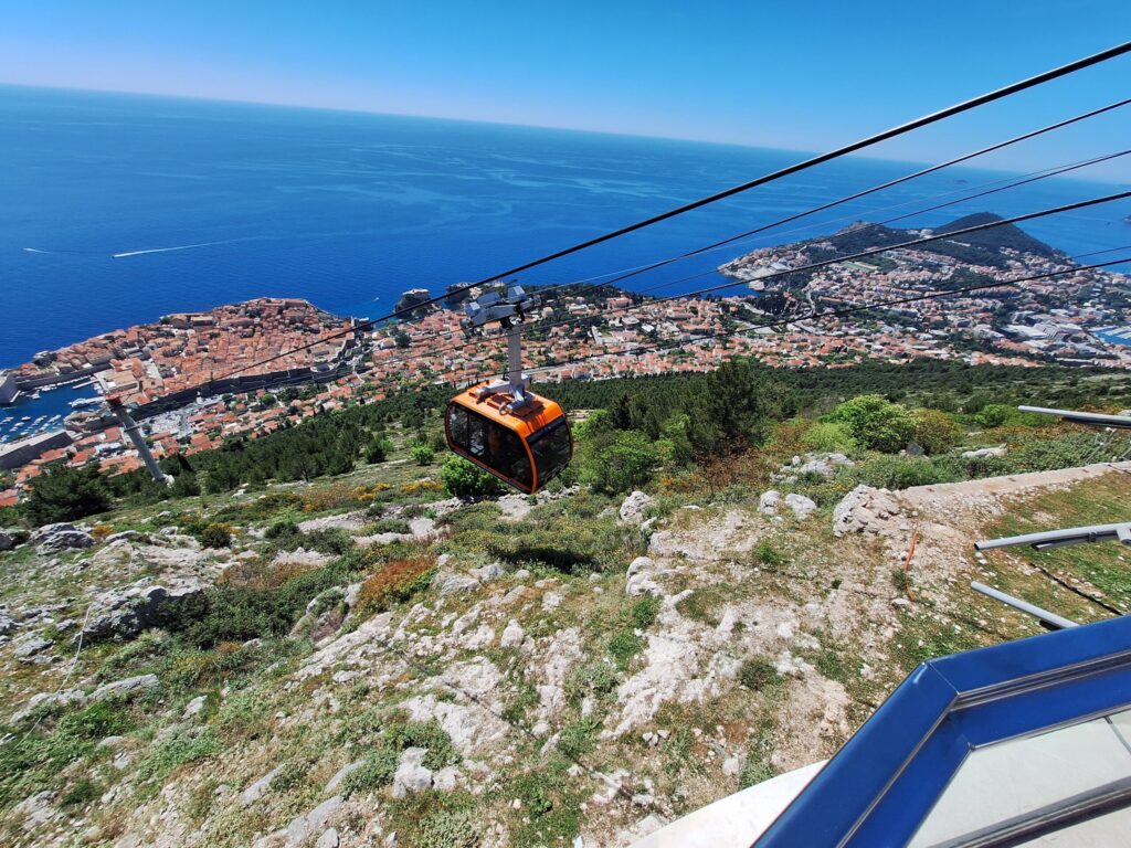 Dubrovnik cable car ride above Mount Srđ with view of Old Town, Lokrum Island and Adriatic Sea