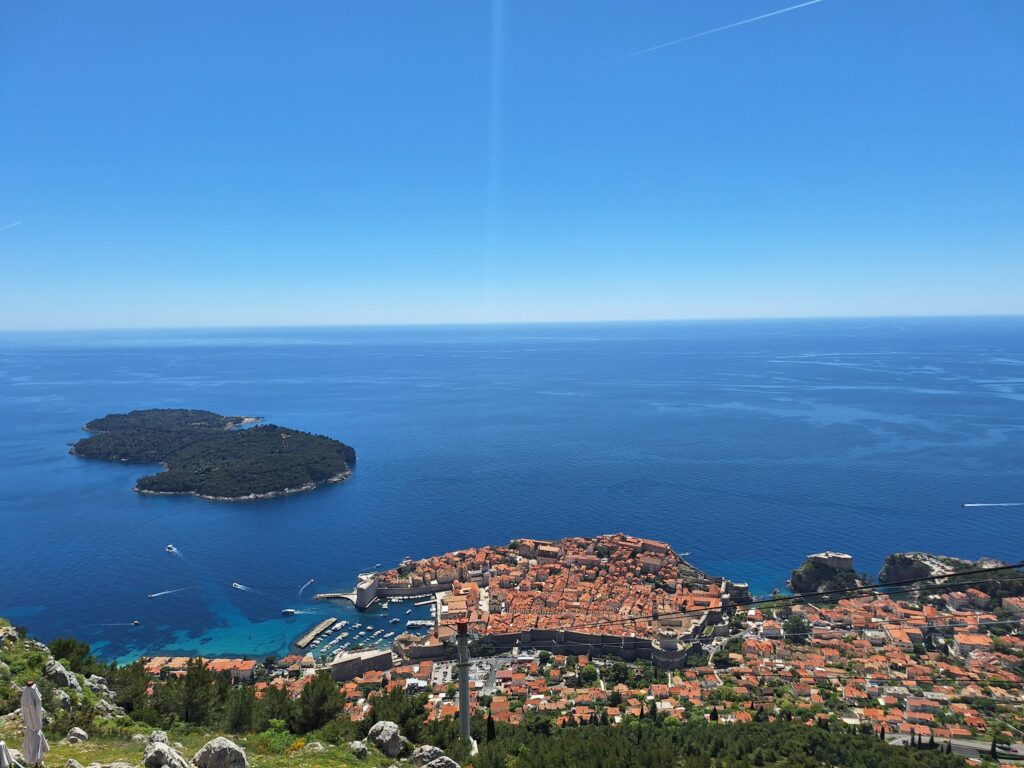 Panoramic view of Dubrovnik Old Town and Lokrum Island from above during a private shore excursion
