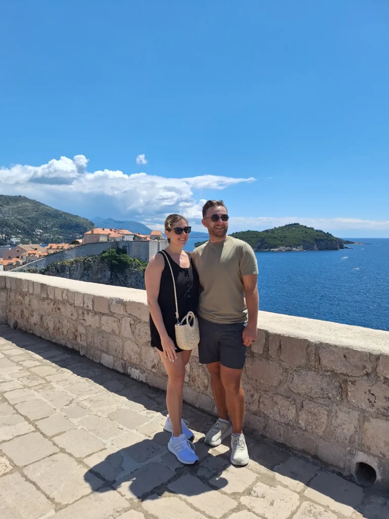 couple taking photo on dubrovnik city walls