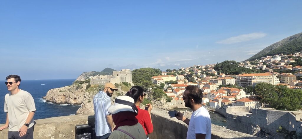 Private Dubrovnik shore excursion guests enjoying a small group viewpoint near the Old City and Fort Lovrijenac.