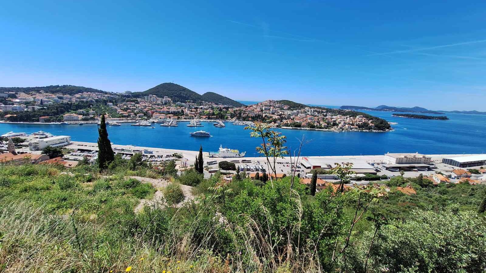 Panoramic view of Dubrovnik's coastline and Adriatic Sea, where public access to the waterfront is an important part of Croatian culture.