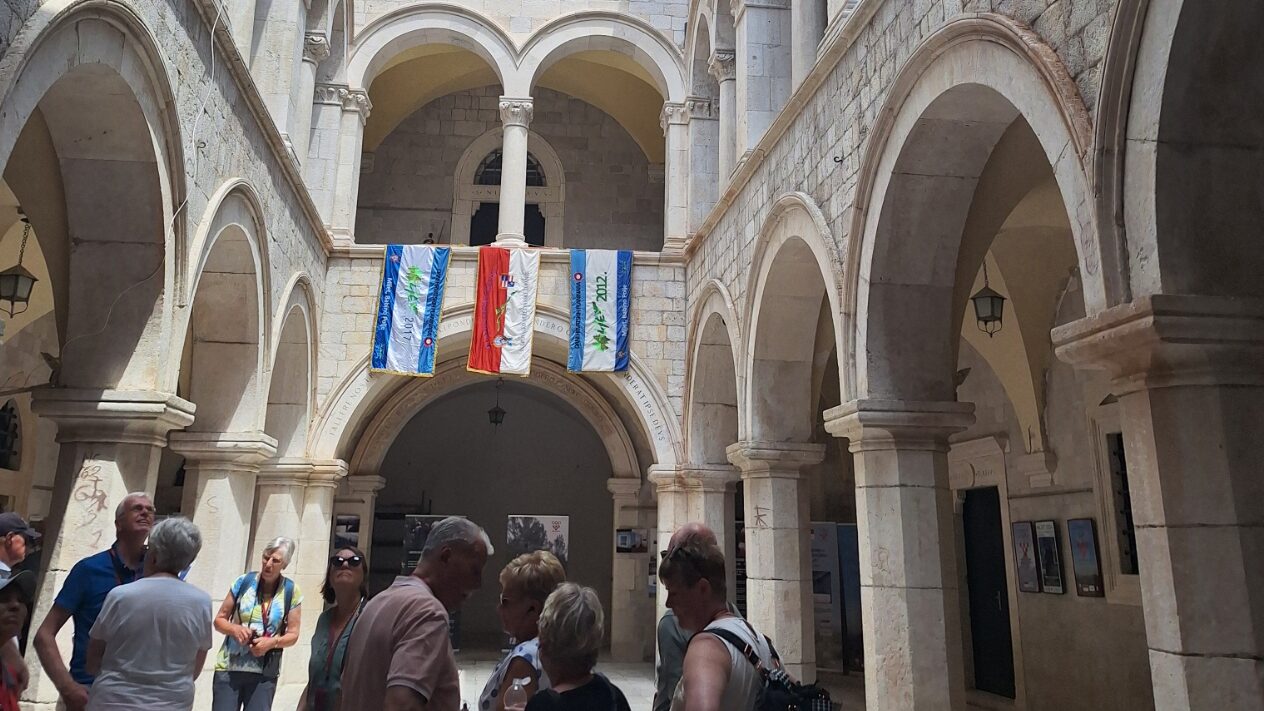 Courtyard of Sponza Palace in Dubrovnik, a historic center of trade, commerce, and administration in the Republic of Dubrovnik