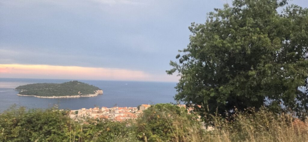 View from Mount Srđ over Dubrovnik Old Town and Lokrum at sunset