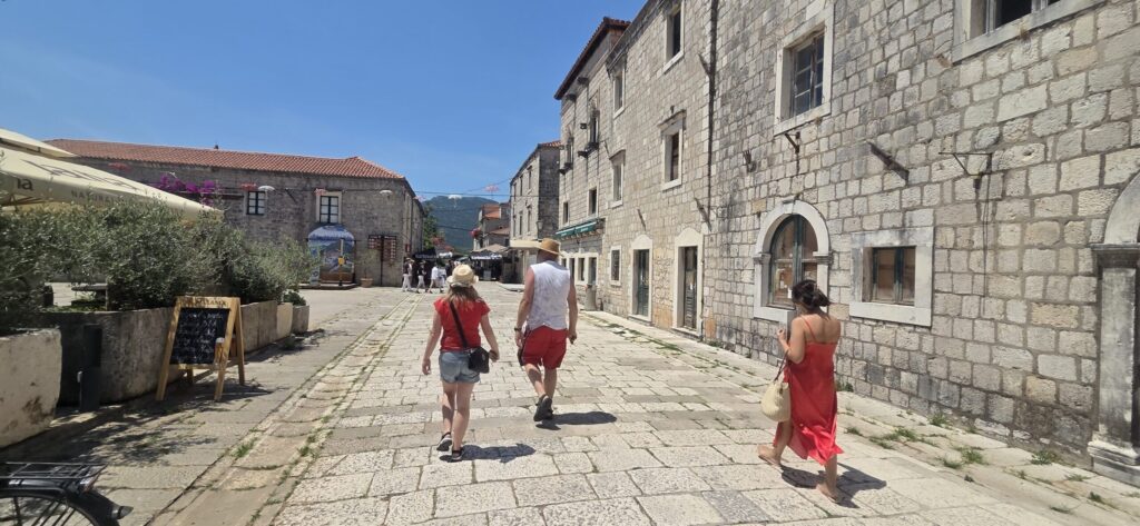 Morning walk through the stone streets of Ston Old Town