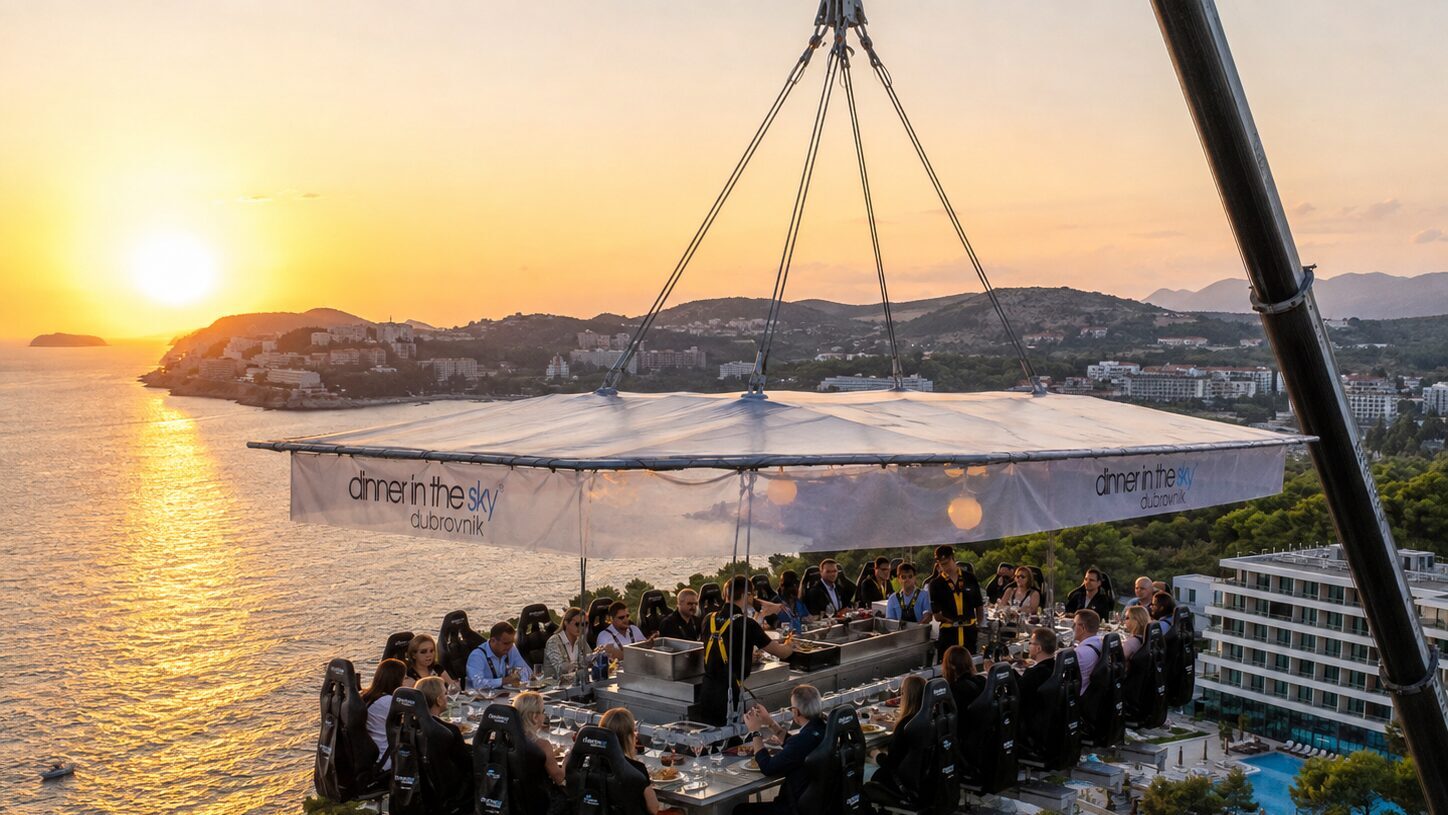 Dinner in the Sky experience above Babin Kuk in Dubrovnik at sunset