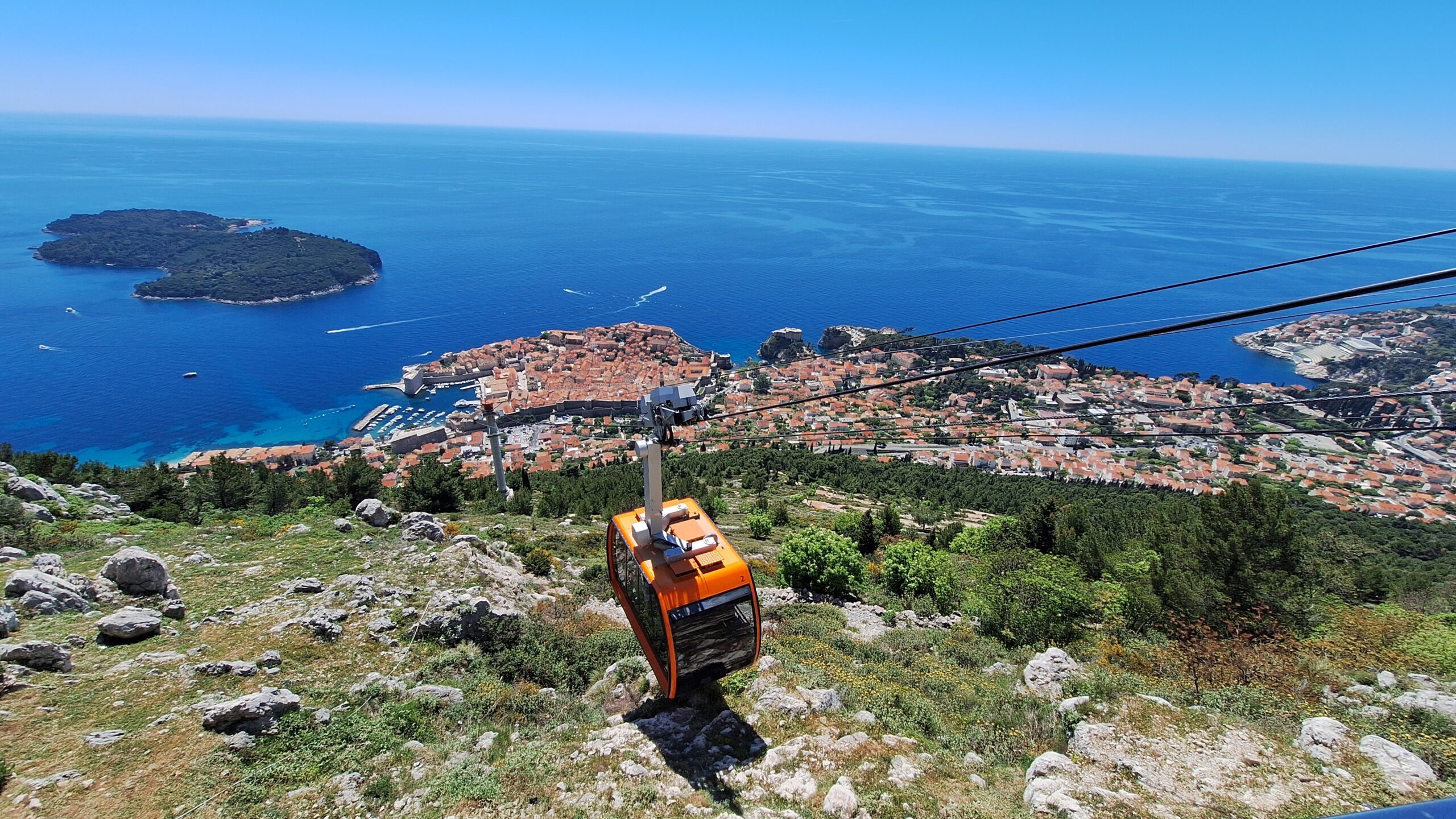 Dubrovnik Cable Car above the Old Town with Lokrum Island and the Adriatic Sea