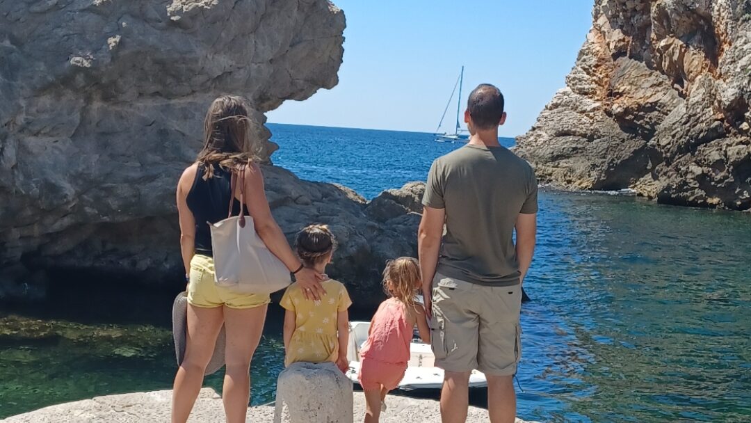 Family with children at the bay below Fort Lovrijenac in Dubrovnik
