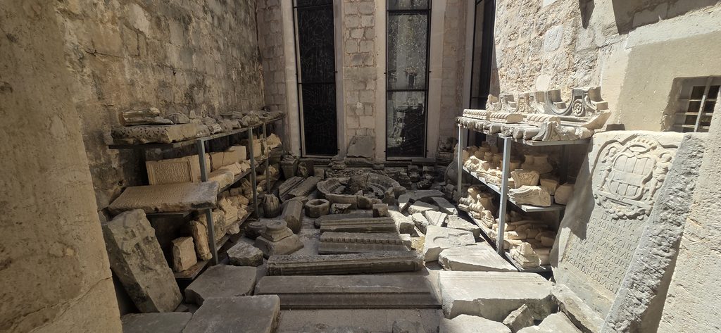 Historic stone fragments from the Franciscan Monastery in Dubrovnik