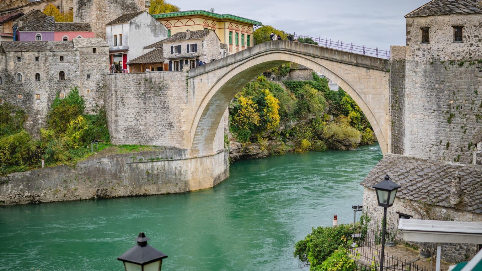 Stari Most bridge over the Neretva River in Mostar, Bosnia and Herzegovina
