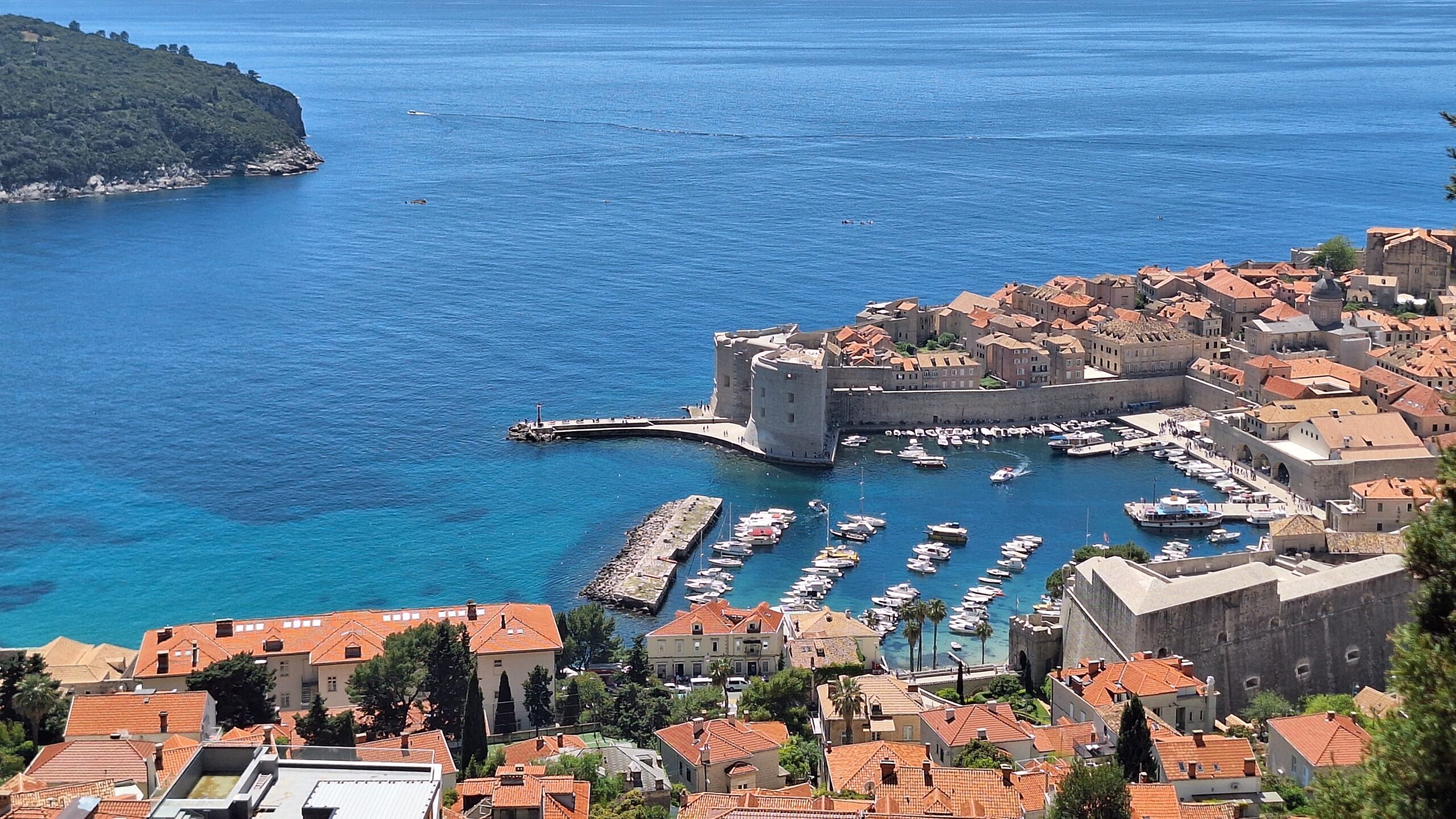 Panoramic view of Dubrovnik Old Town, Old Port and Lokrum Island during a private scenic drive