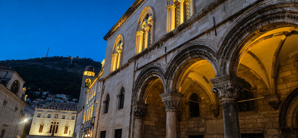 Rector’s Palace in Dubrovnik illuminated at night