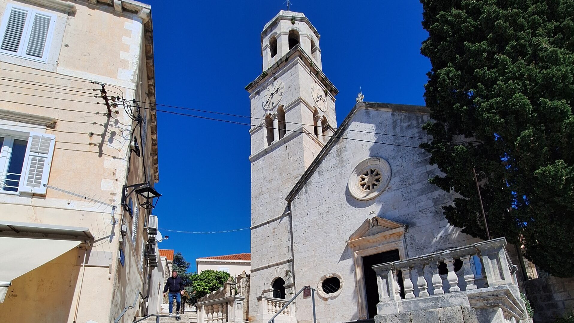 St. Nicholas Church and stone steps in Cavtat Old Town, Croatia